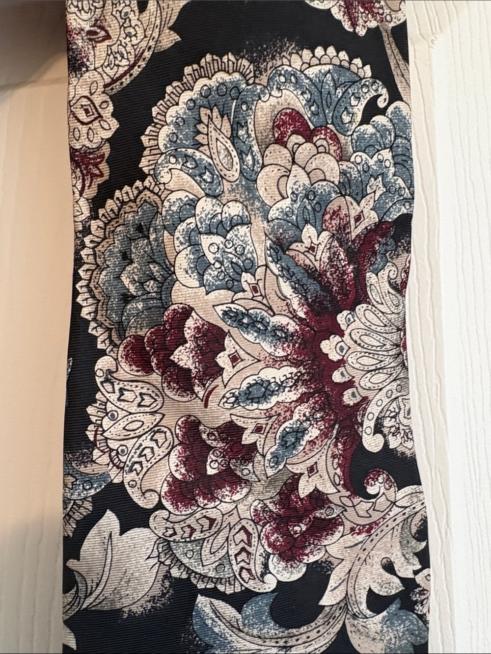 Hunting Horn Discontinued Paisley Floral Tie in Black, Burgundy & Blue 100% Silk